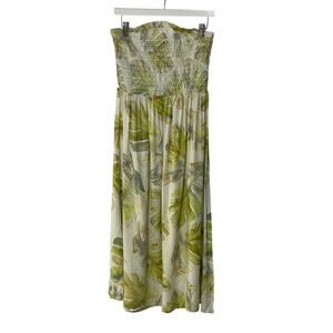 Sunny Oceans Womens Small Strapless Tropical Print Midi Dress Cover-up White NEW